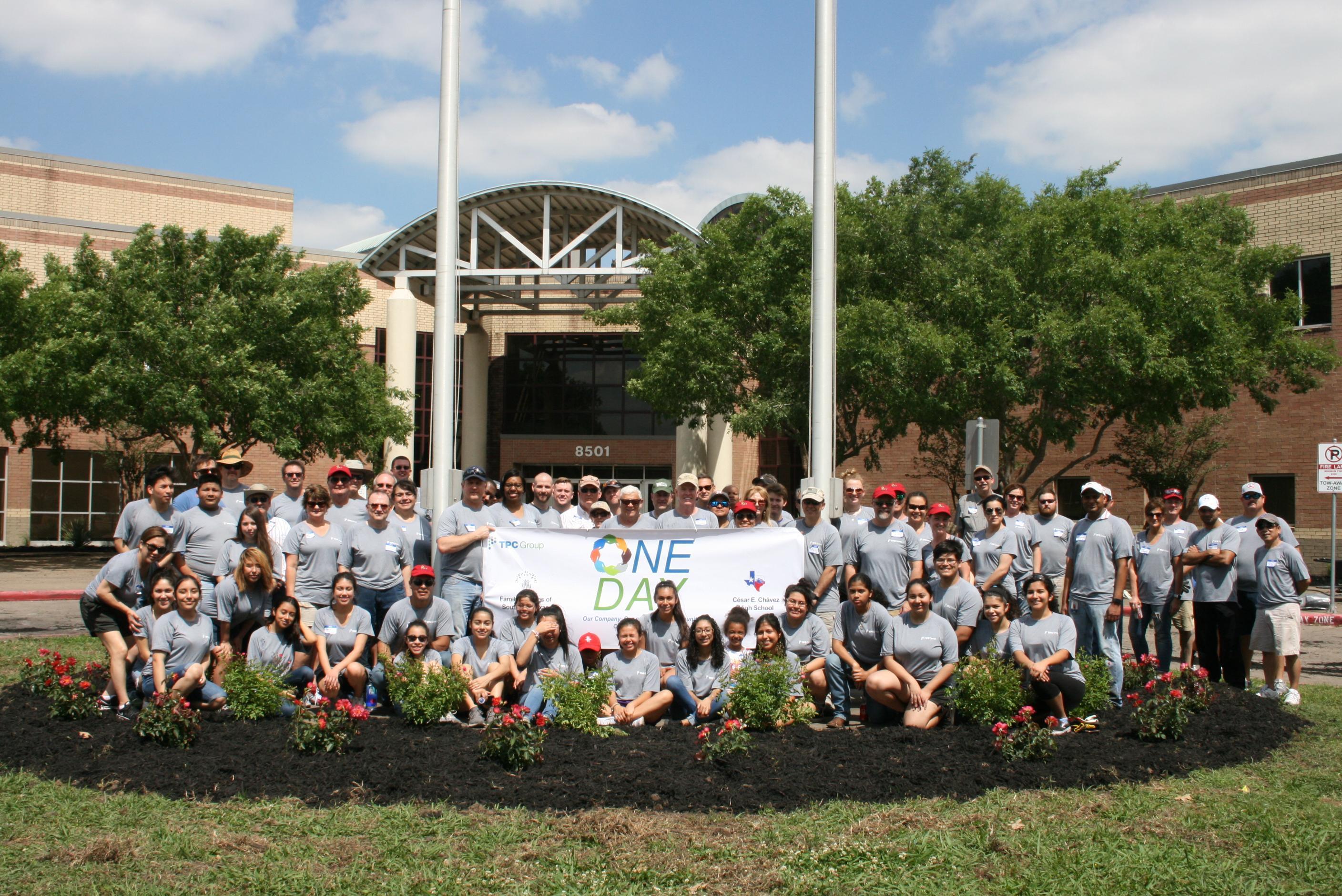 Volunteers at Cesar E. Chavez High School, in Houston, Texas